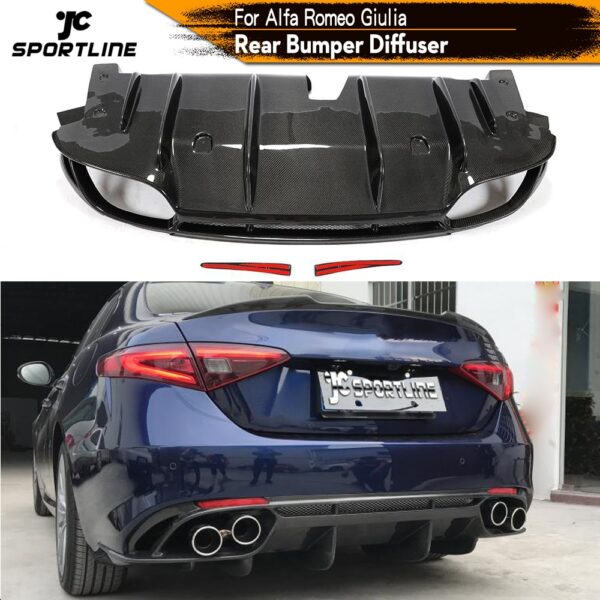 Carbon Fiber Car Rear Bumper Diffuser Lip Spoiler for Alfa Romeo Giulia Sedan 4 Door 2017 - 2020 Non for Quadrifoglio TI Spoiler